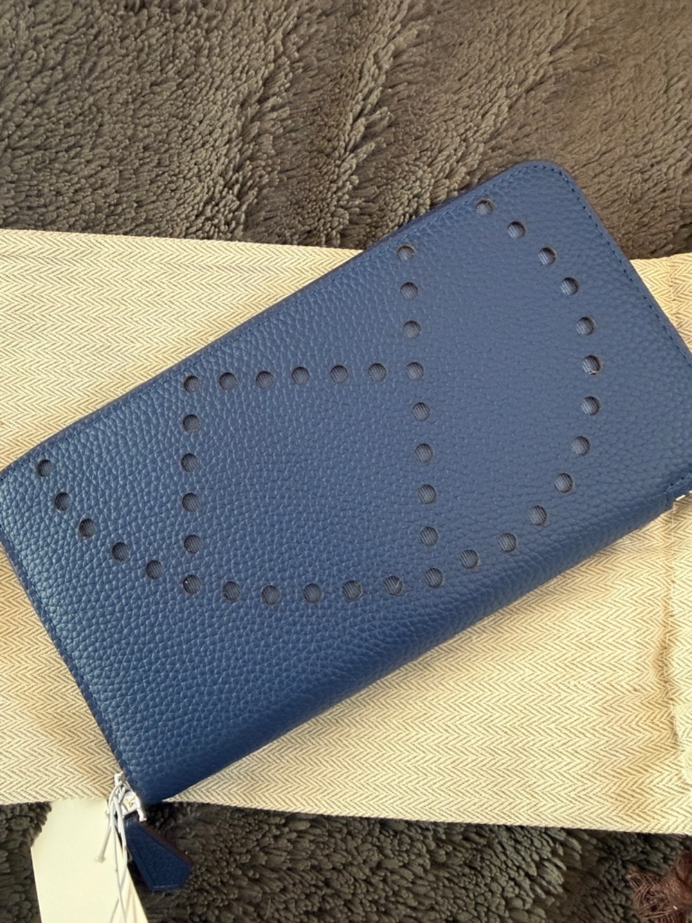 Navy Perforated Leather Zip Wallet - Women